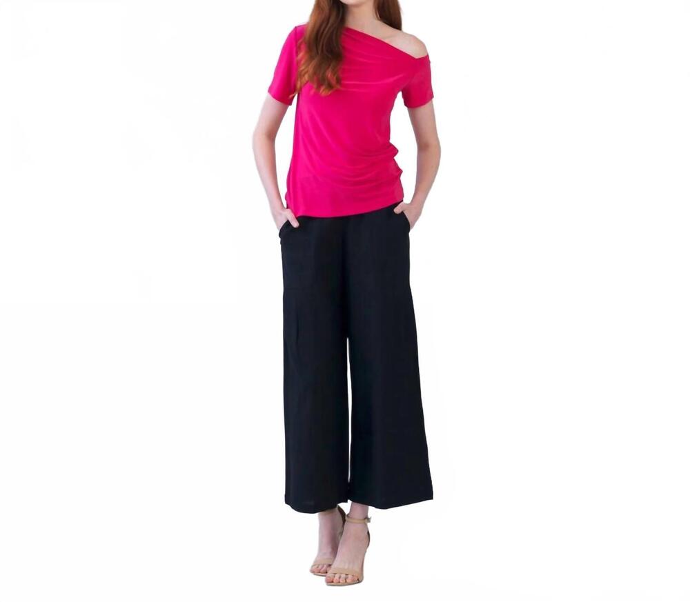 NEW CLARA SUNWOO angular drape neck off shoulder top in hot pink